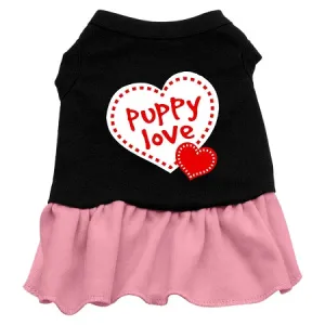 Puppy Love Screen Print Dog Dress Black With Light Pink Sm