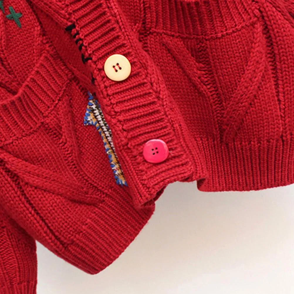 Random Patchwork Women's Cardigan Warm Knitted Sweater Jacket Pockets Embroidery Kawaii Geek Chic Girls Cardigan