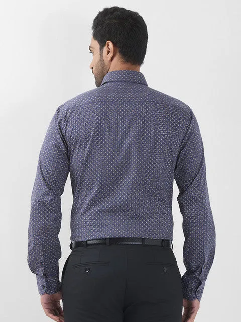 Raymond Men Blue Printed Slim Fit Cotton Blend Formal Shirts