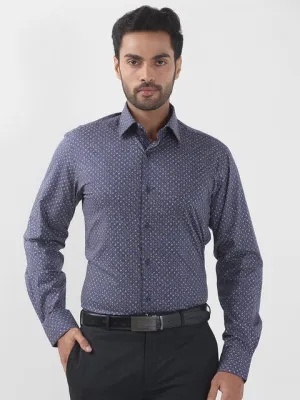 Raymond Men Blue Printed Slim Fit Cotton Blend Formal Shirts