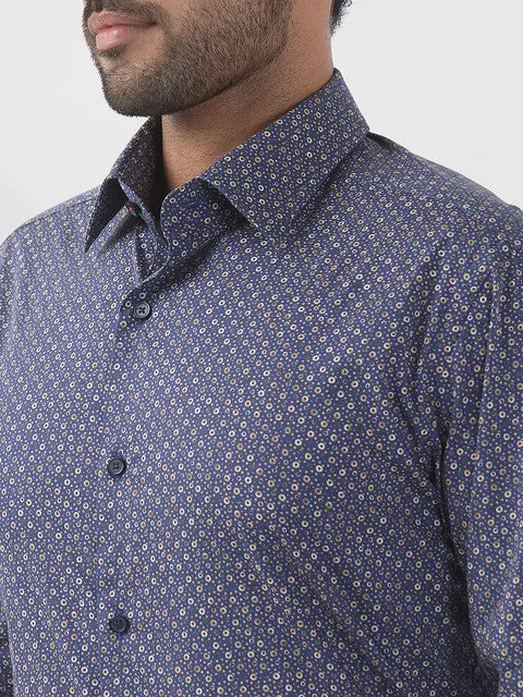 Raymond Men Blue Printed Slim Fit Cotton Blend Formal Shirts