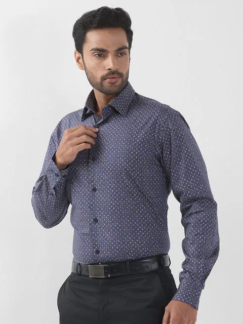 Raymond Men Blue Printed Slim Fit Cotton Blend Formal Shirts