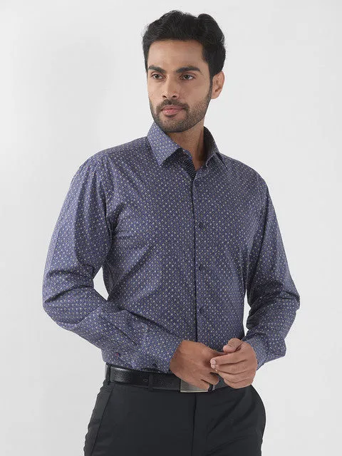 Raymond Men Blue Printed Slim Fit Cotton Blend Formal Shirts
