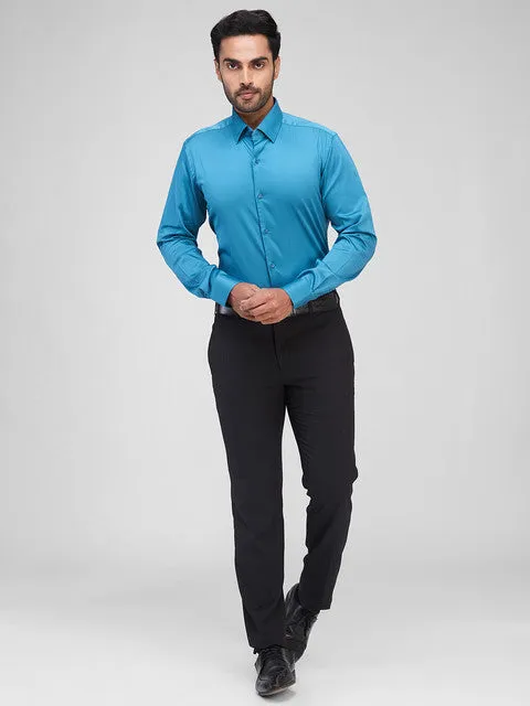Raymond Men Blue Solid Regular Fit Cotton Blend Formal Shirts