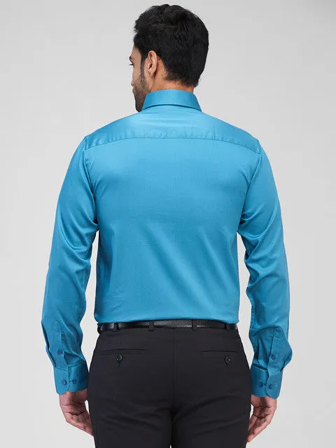 Raymond Men Blue Solid Regular Fit Cotton Blend Formal Shirts