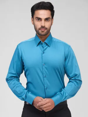Raymond Men Blue Solid Regular Fit Cotton Blend Formal Shirts