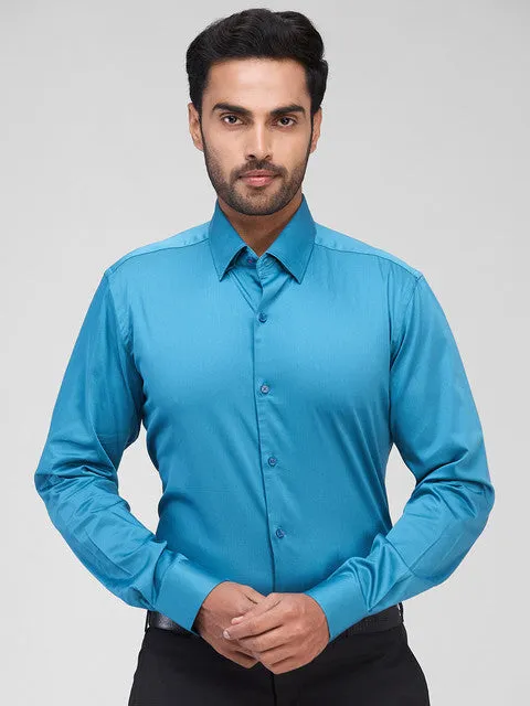 Raymond Men Blue Solid Regular Fit Cotton Blend Formal Shirts