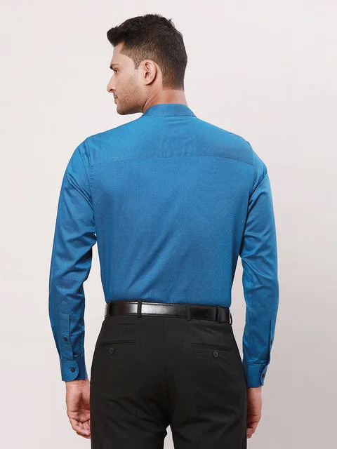Raymond Men Blue Stripe Contemporary Fit Cotton Formal Shirts
