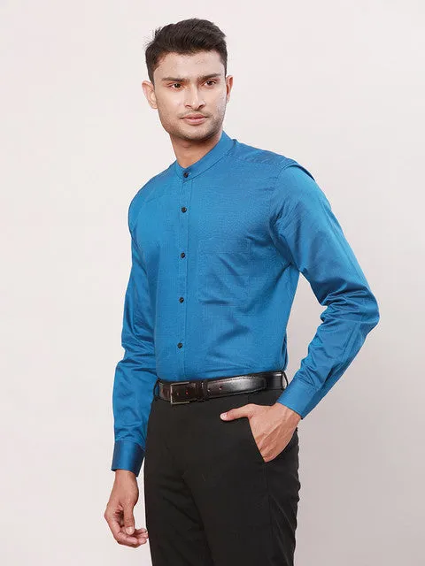 Raymond Men Blue Stripe Contemporary Fit Cotton Formal Shirts