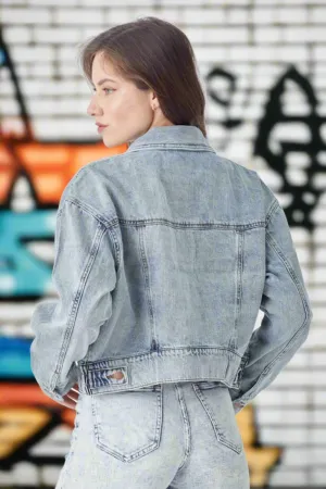 RISEN Vintage Button Down Cropped Denim Jacket