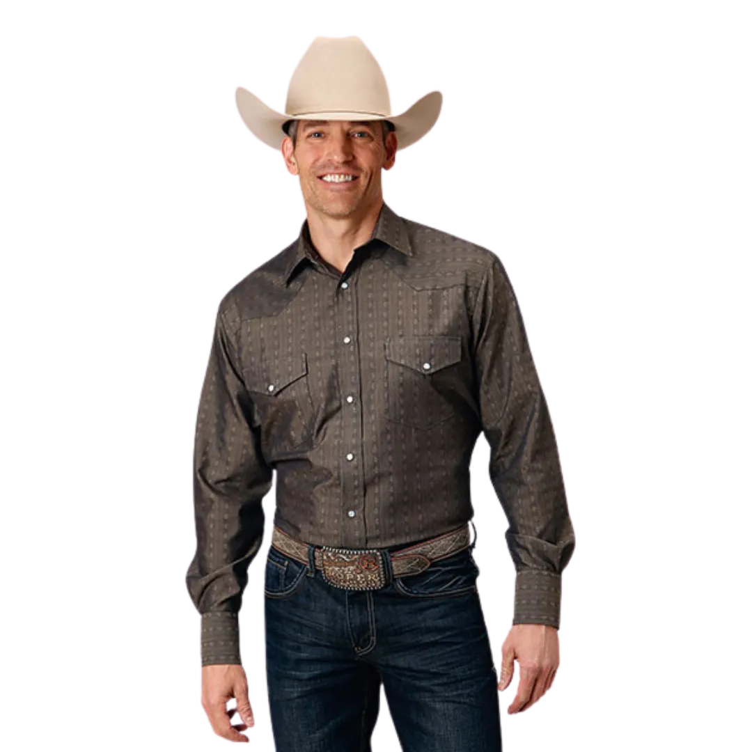 Roper Men's Floral Stripe Grey Shirt