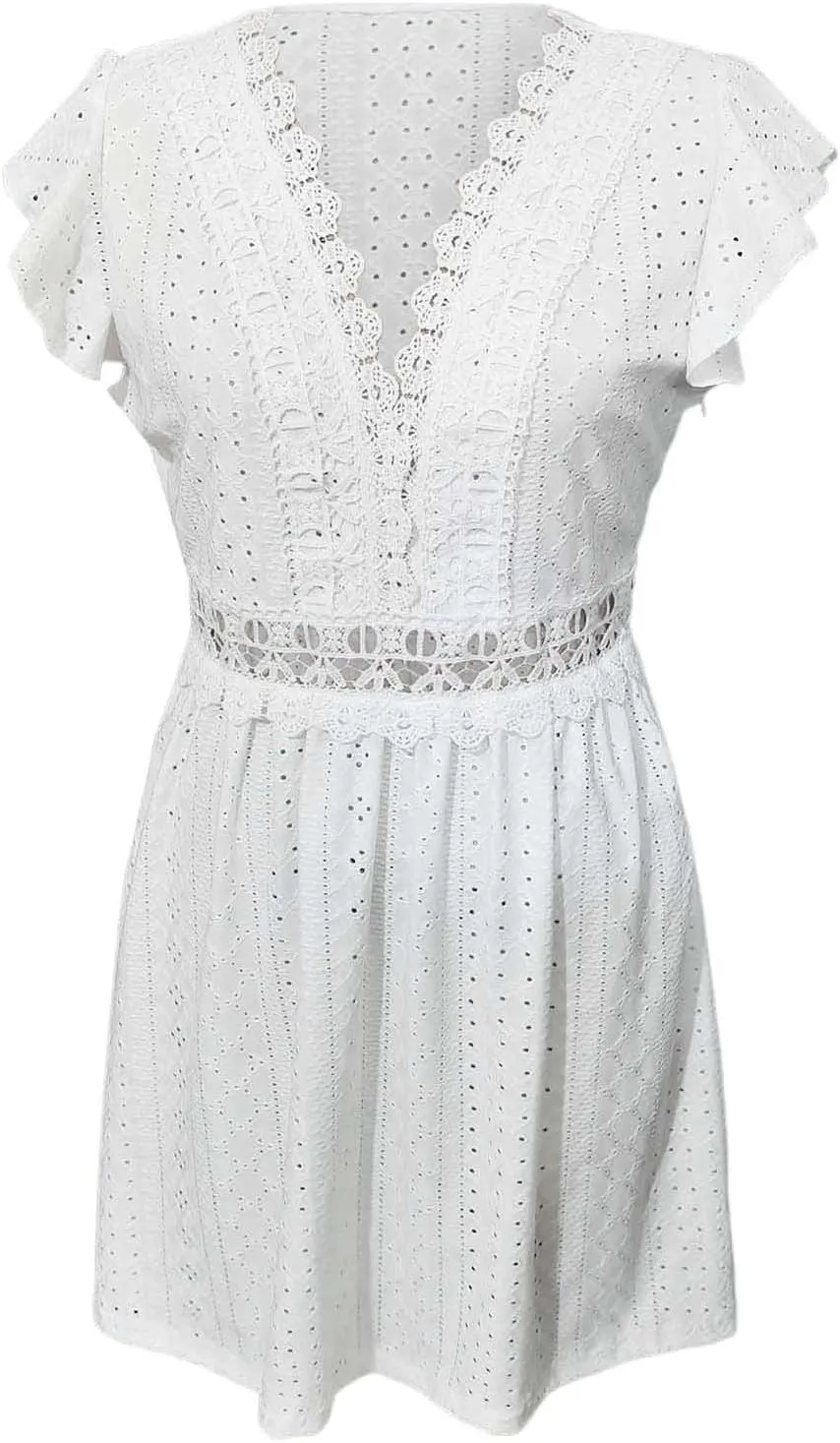 Short Eyelet Dress for Women Vacation Comfy Sleeveless Lace Mini Dresses Cute Prom Summer Outfit for Women 2025