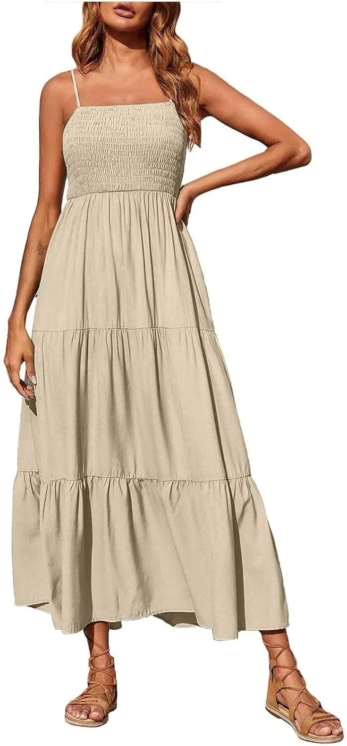 Summer Dresses for Women 2025 Beach Maxi Dress Spaghetti Strap Floral Boho Flowy Long Dress