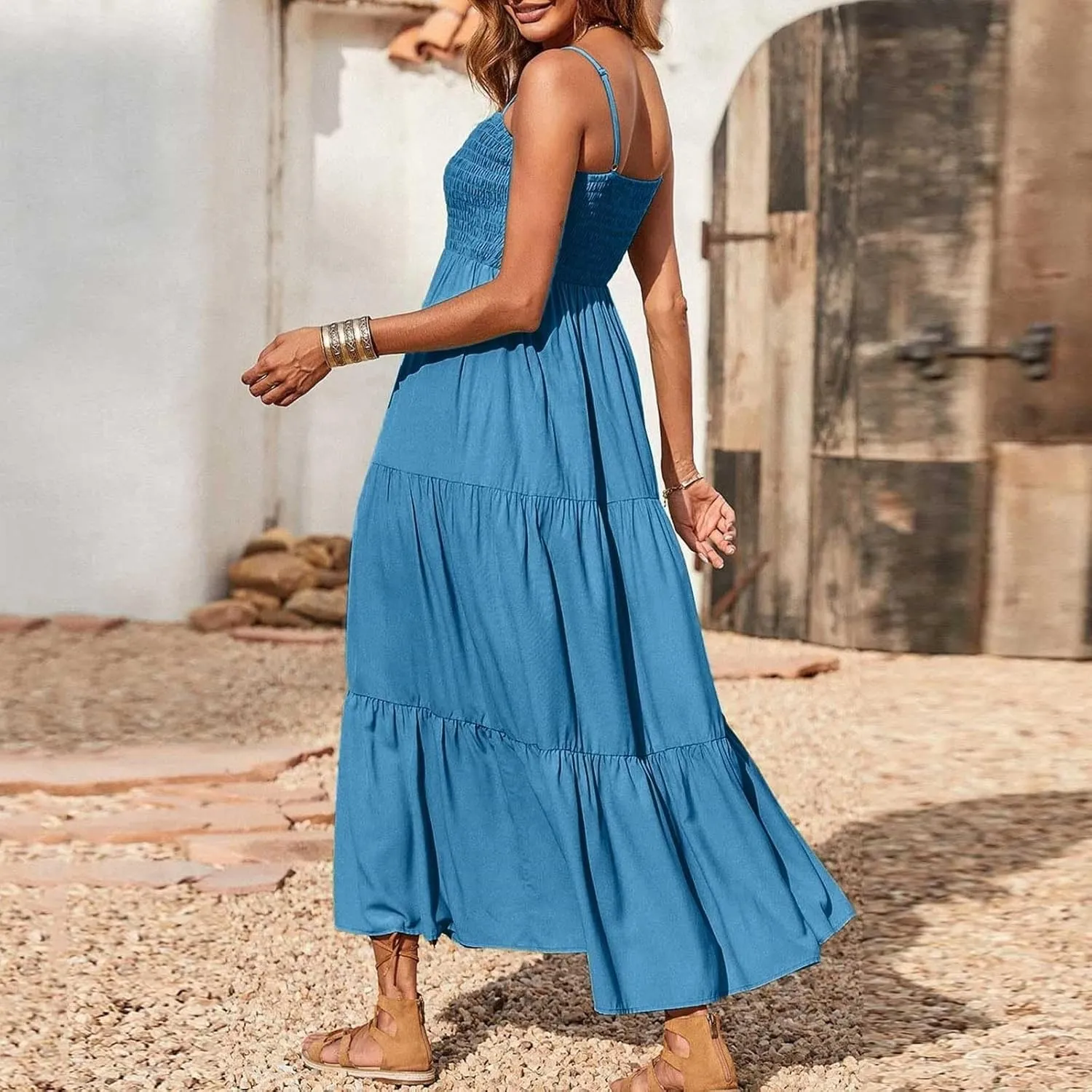 Summer Dresses for Women 2025 Beach Maxi Dress Spaghetti Strap Floral Boho Flowy Long Dress