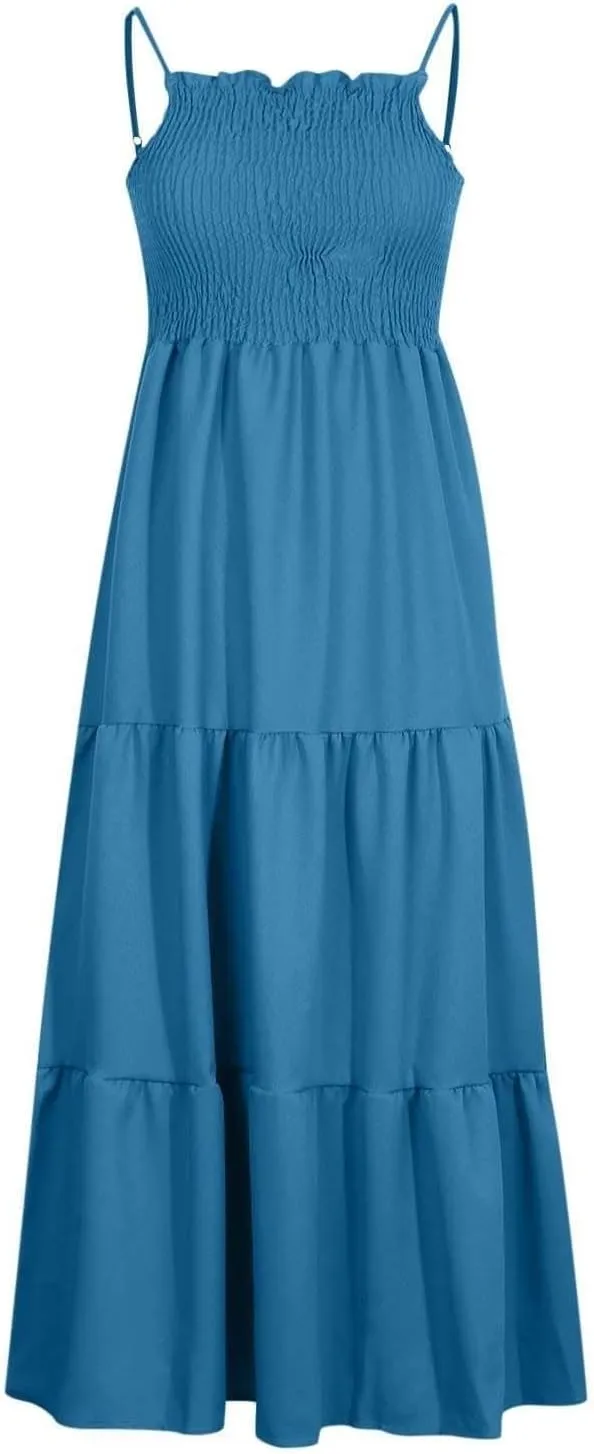 Summer Dresses for Women 2025 Beach Maxi Dress Spaghetti Strap Floral Boho Flowy Long Dress