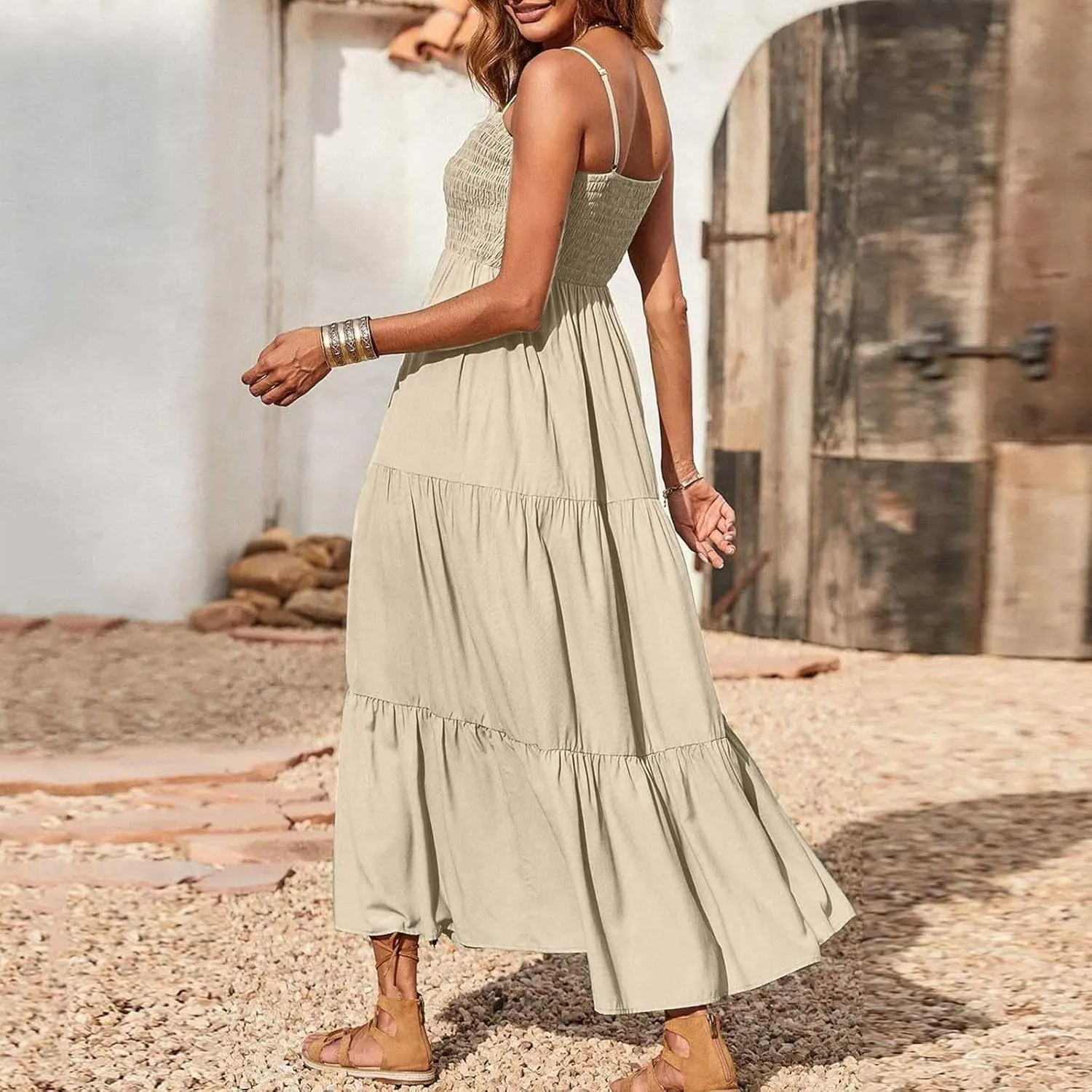 Summer Dresses for Women 2025 Beach Maxi Dress Spaghetti Strap Floral Boho Flowy Long Dress