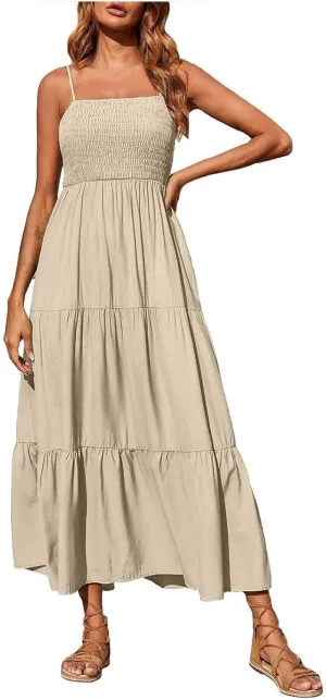Summer Dresses for Women 2025 Beach Maxi Dress Spaghetti Strap Floral Boho Flowy Long Dress
