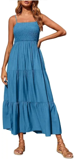 Summer Dresses for Women 2025 Beach Maxi Dress Spaghetti Strap Floral Boho Flowy Long Dress