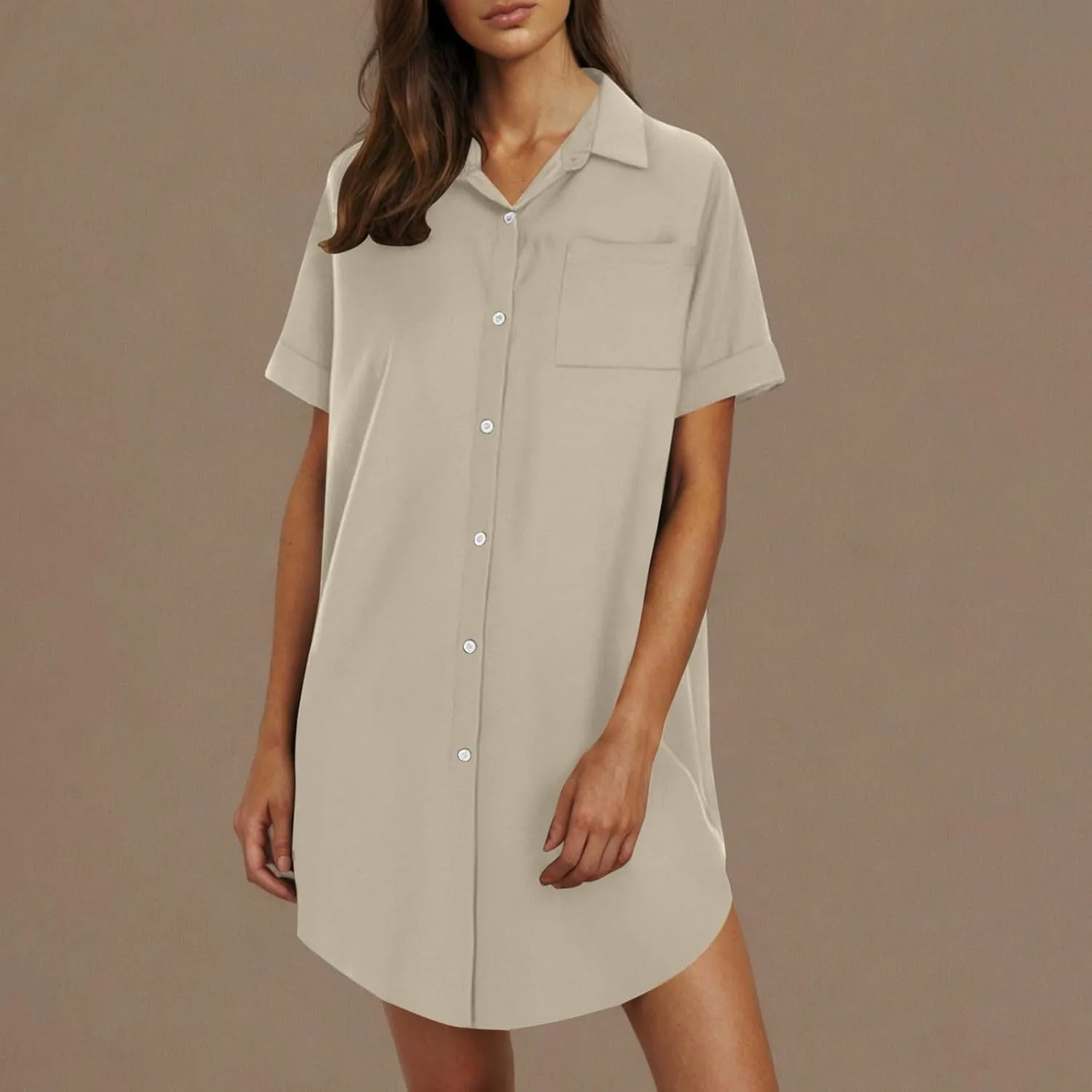 Summer Dresses for Women 2025 Lapel Neck Short Sleeve Shirt Dress Cotton Linen Button Down Mini Dress with Pockets