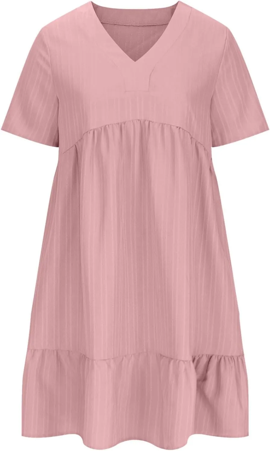 Summer Textured Dresses for Women Short Sleeve V Neck Trendy Sundress Casual Soft Boho Ruffle Dress Beachwear