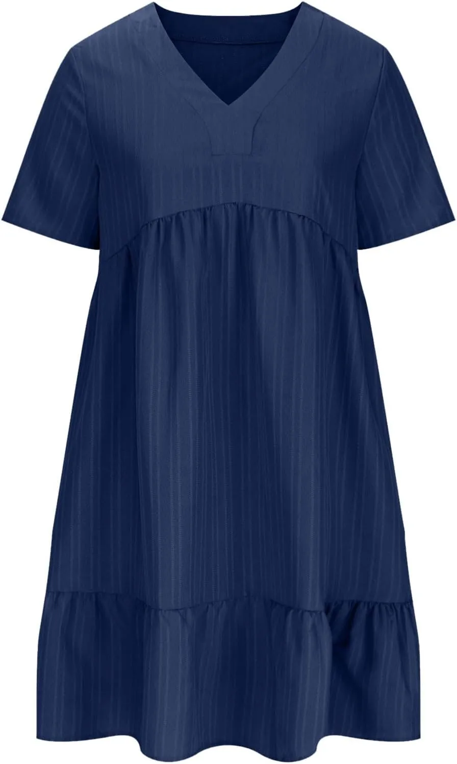 Summer Textured Dresses for Women Short Sleeve V Neck Trendy Sundress Casual Soft Boho Ruffle Dress Beachwear