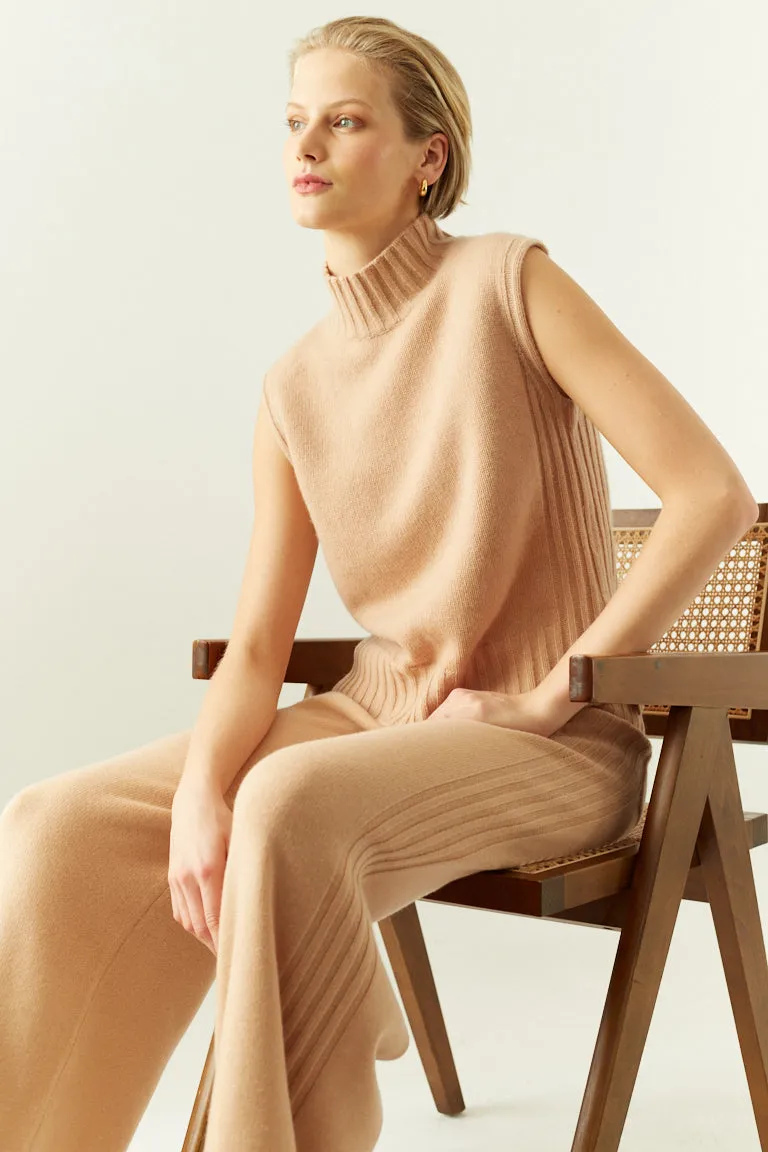 Warm-Beige Cashmere Funnel Tank