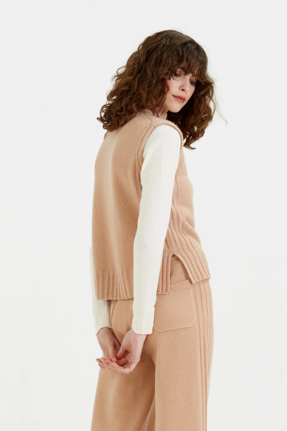 Warm-Beige Cashmere Funnel Tank