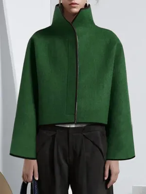Wenkouban-Christmas Thanksgiving Vintage Loose Solid Color Stand Collar Jackets