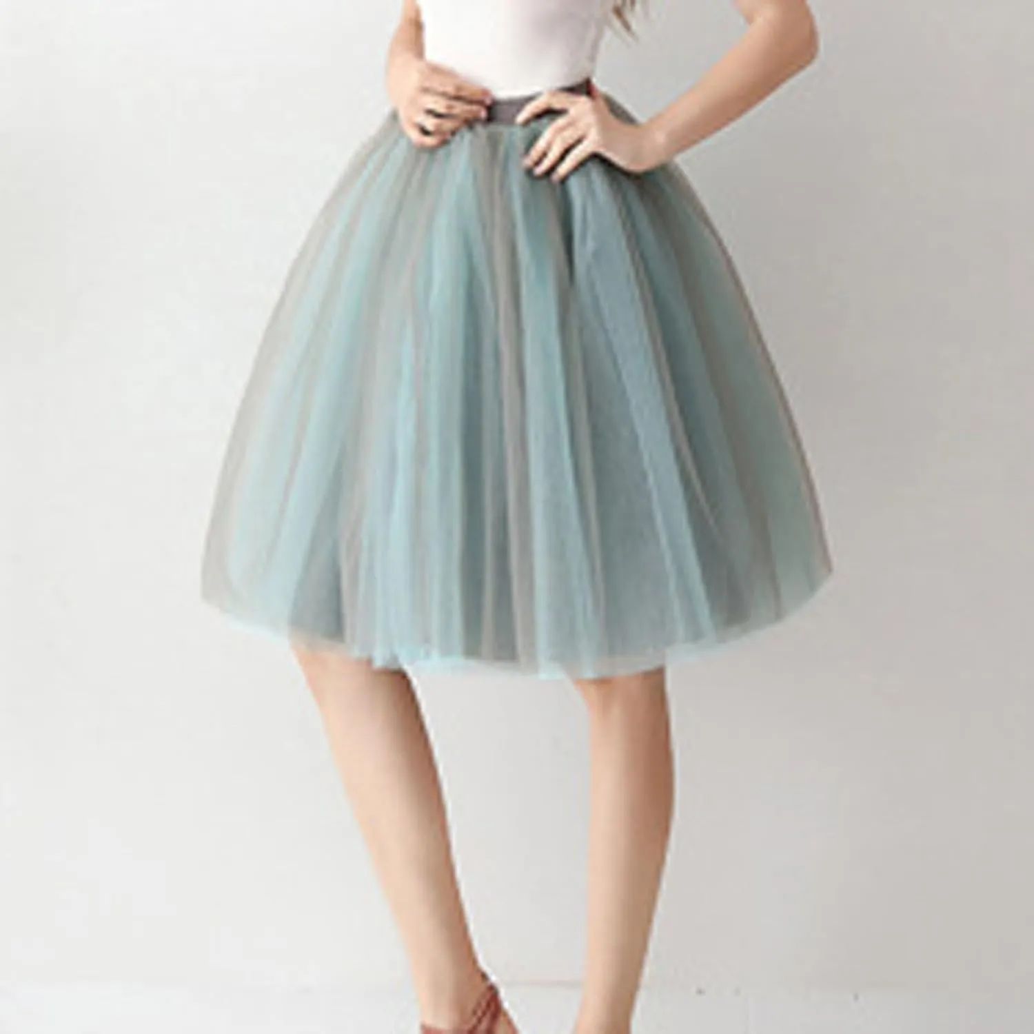 Women Mesh Midi Tutu Skorts Summer Vintage A line Pleat Layered Knee Length Skirts Casual Fashion Evening Prom Skirt