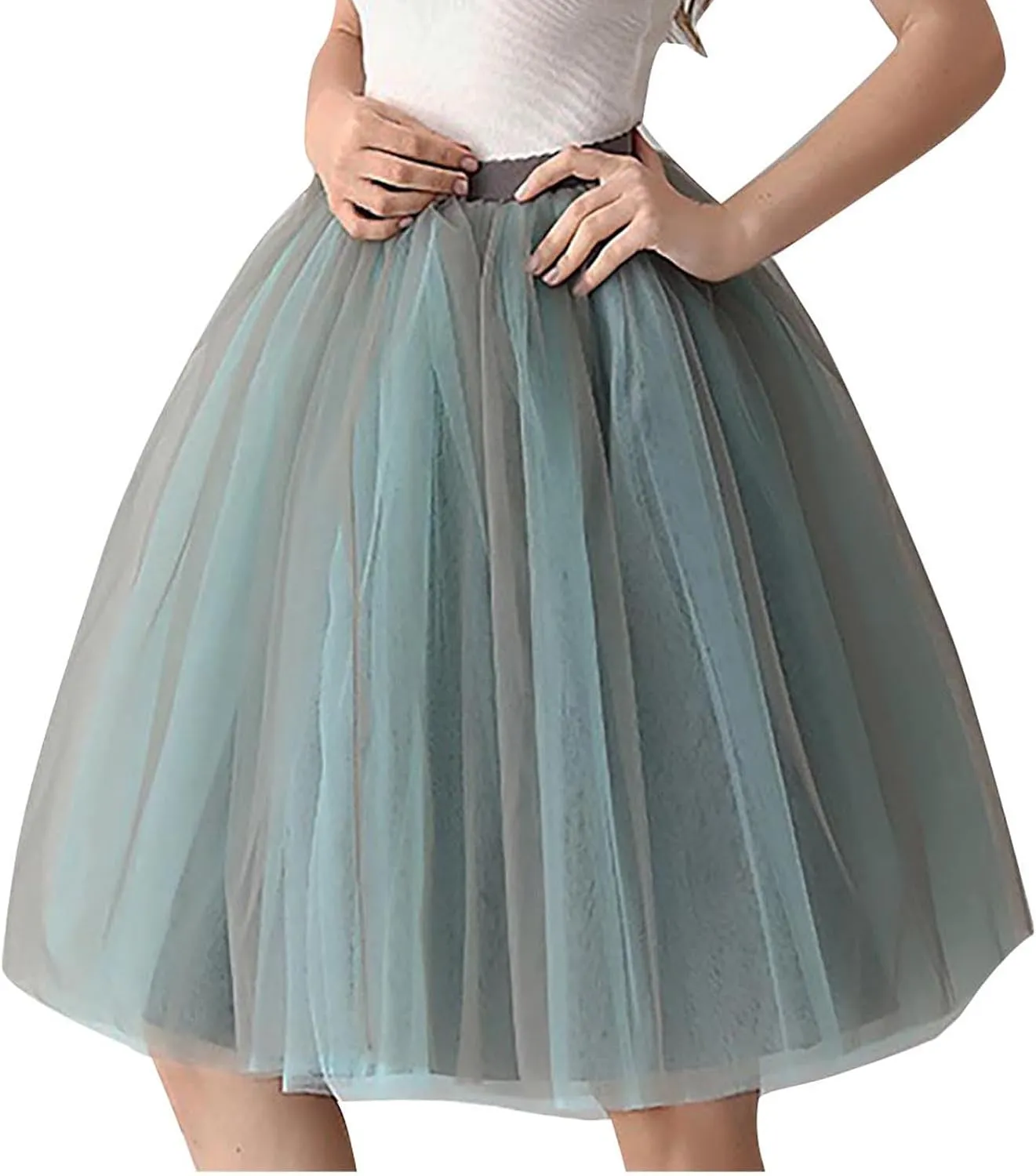 Women Mesh Midi Tutu Skorts Summer Vintage A line Pleat Layered Knee Length Skirts Casual Fashion Evening Prom Skirt