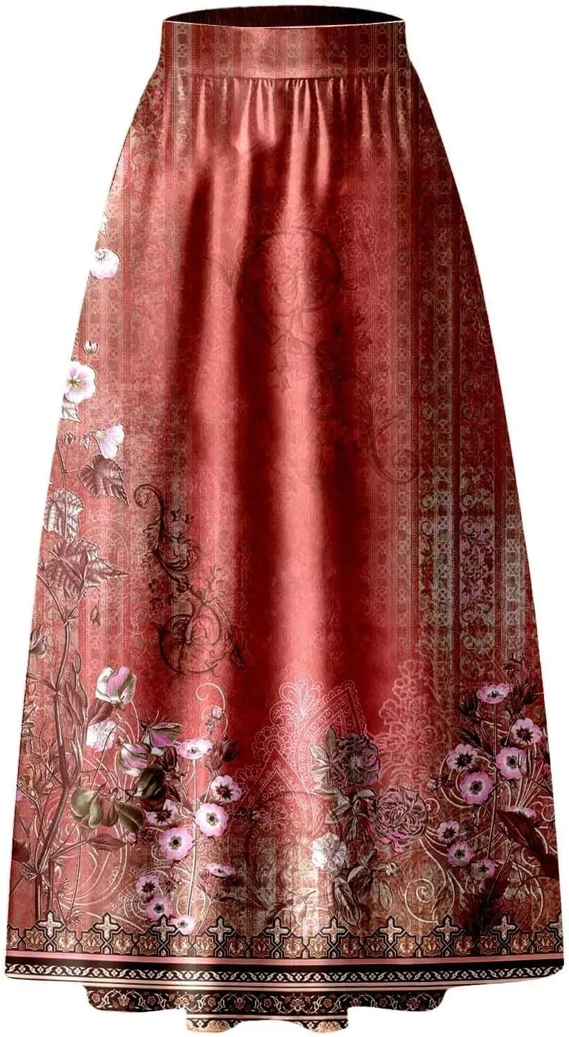 Womens Bohemian Flowy Floral Print Boho Long Maxi Skirts for Women Trendy Summer Casual Pleated Skirt Dress 2025