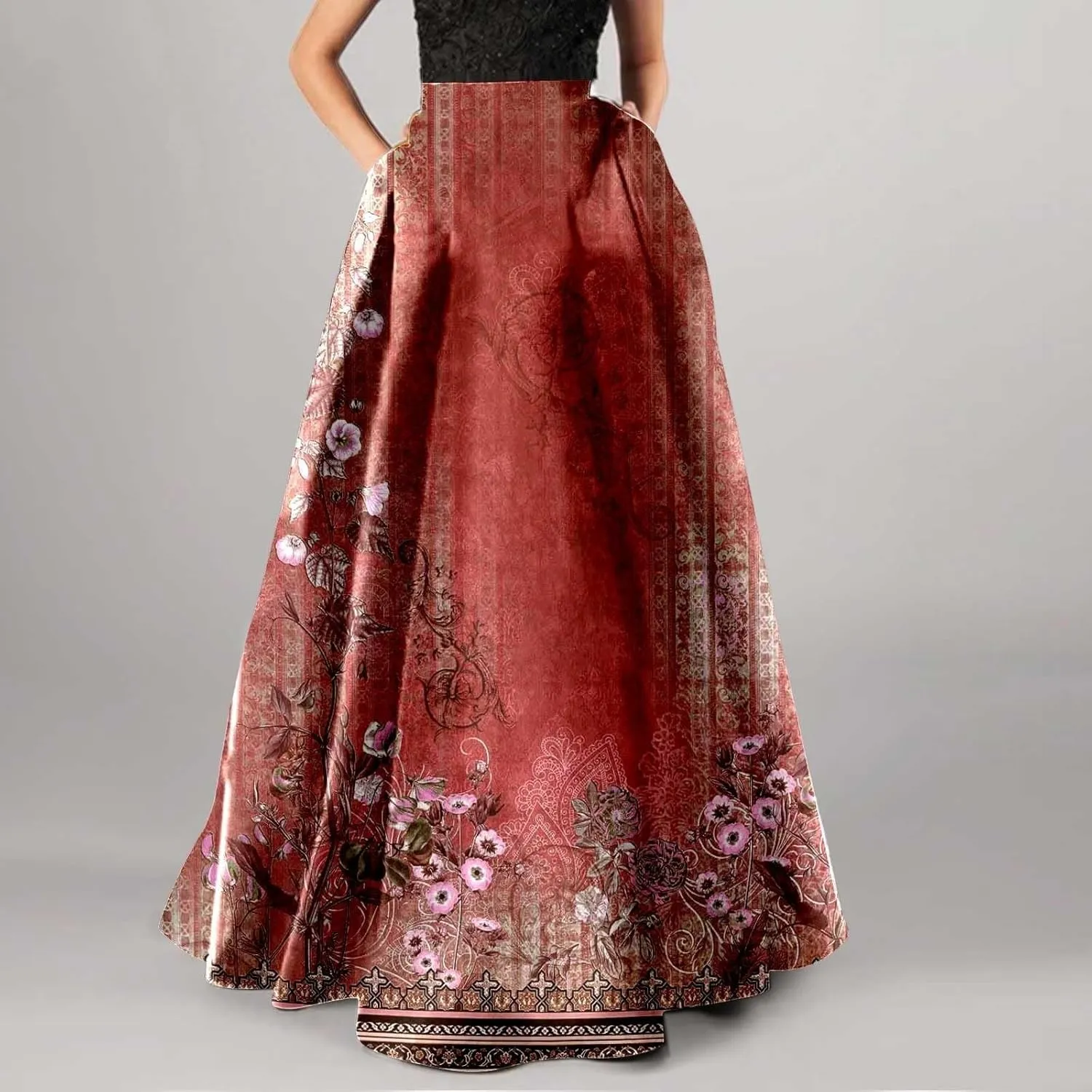 Womens Bohemian Flowy Floral Print Boho Long Maxi Skirts for Women Trendy Summer Casual Pleated Skirt Dress 2025