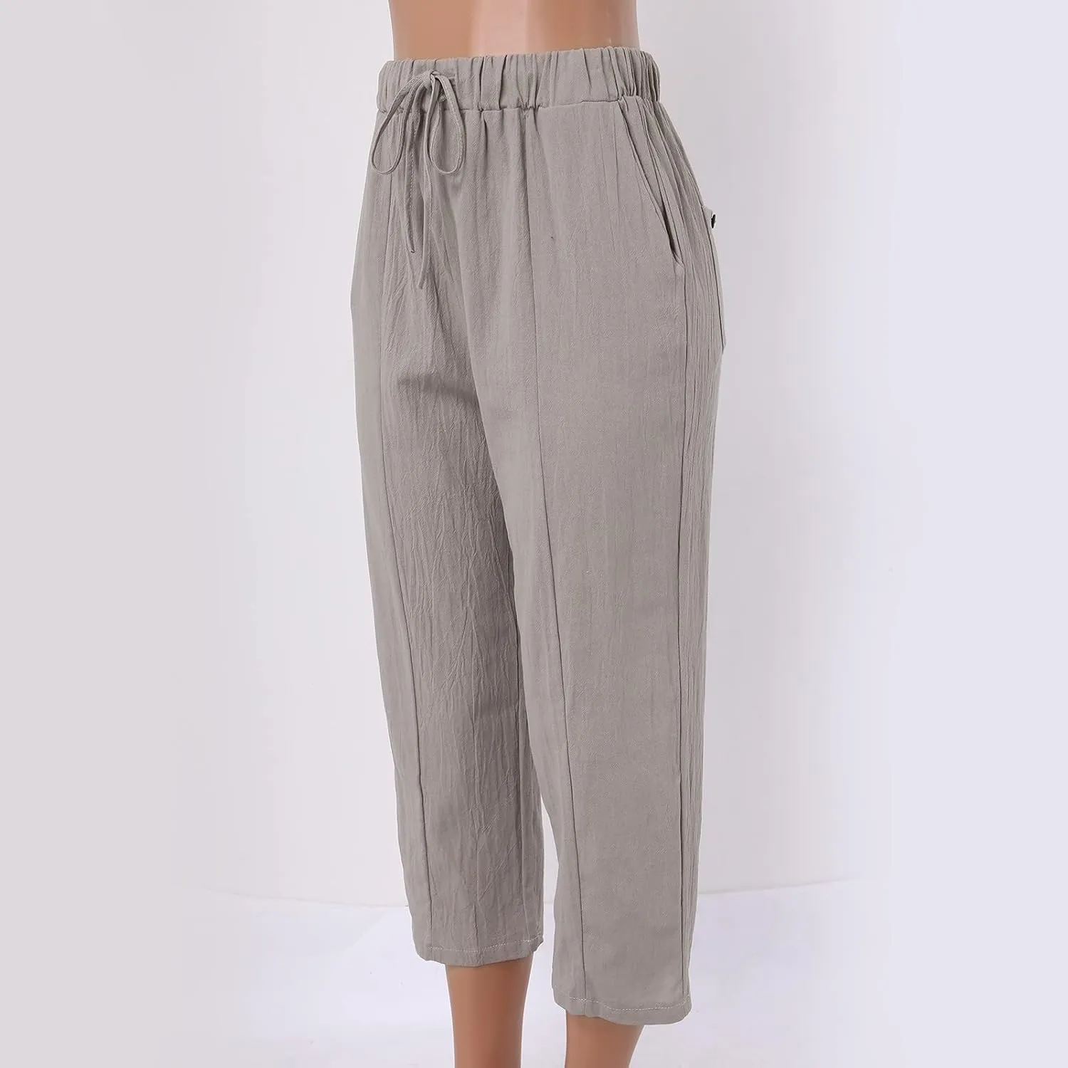 Womens Linen Pants Baggy Casual Summer Boho Straight Leg Solid Color High Waist Linen Pants Straight Trousers with Pockets