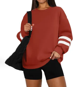 Women's Sweatshirts Loose Casual Trendy Long Sleeve Striped Printed Crew Neck Oversized Sports Sweatshirt Plus Size, S-5XL