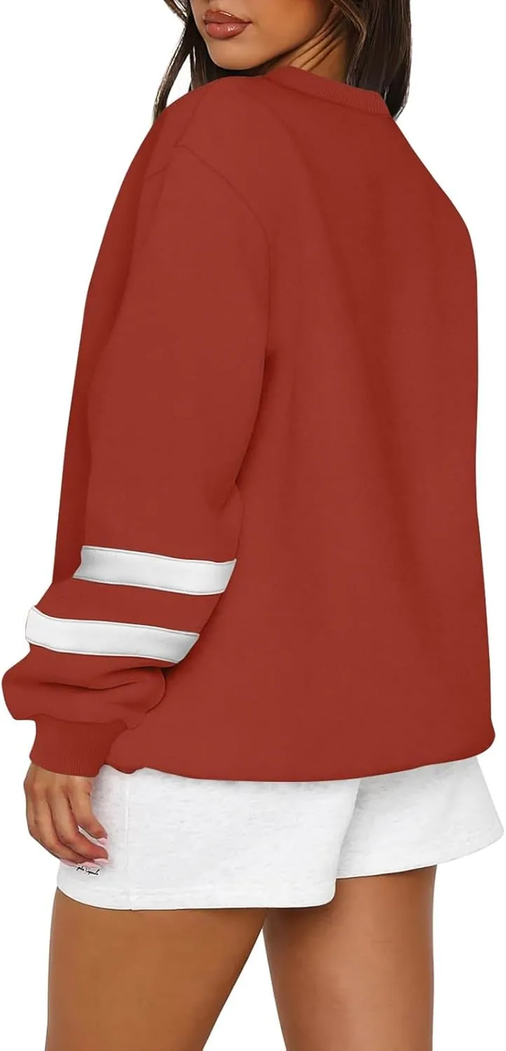 Women's Sweatshirts Loose Casual Trendy Long Sleeve Striped Printed Crew Neck Oversized Sports Sweatshirt Plus Size, S-5XL