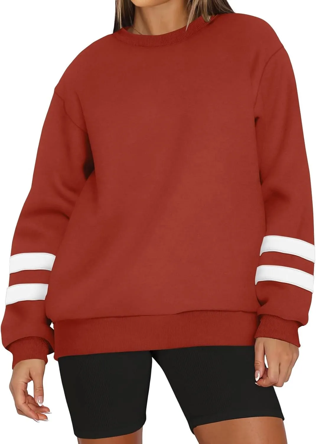 Women's Sweatshirts Loose Casual Trendy Long Sleeve Striped Printed Crew Neck Oversized Sports Sweatshirt Plus Size, S-5XL
