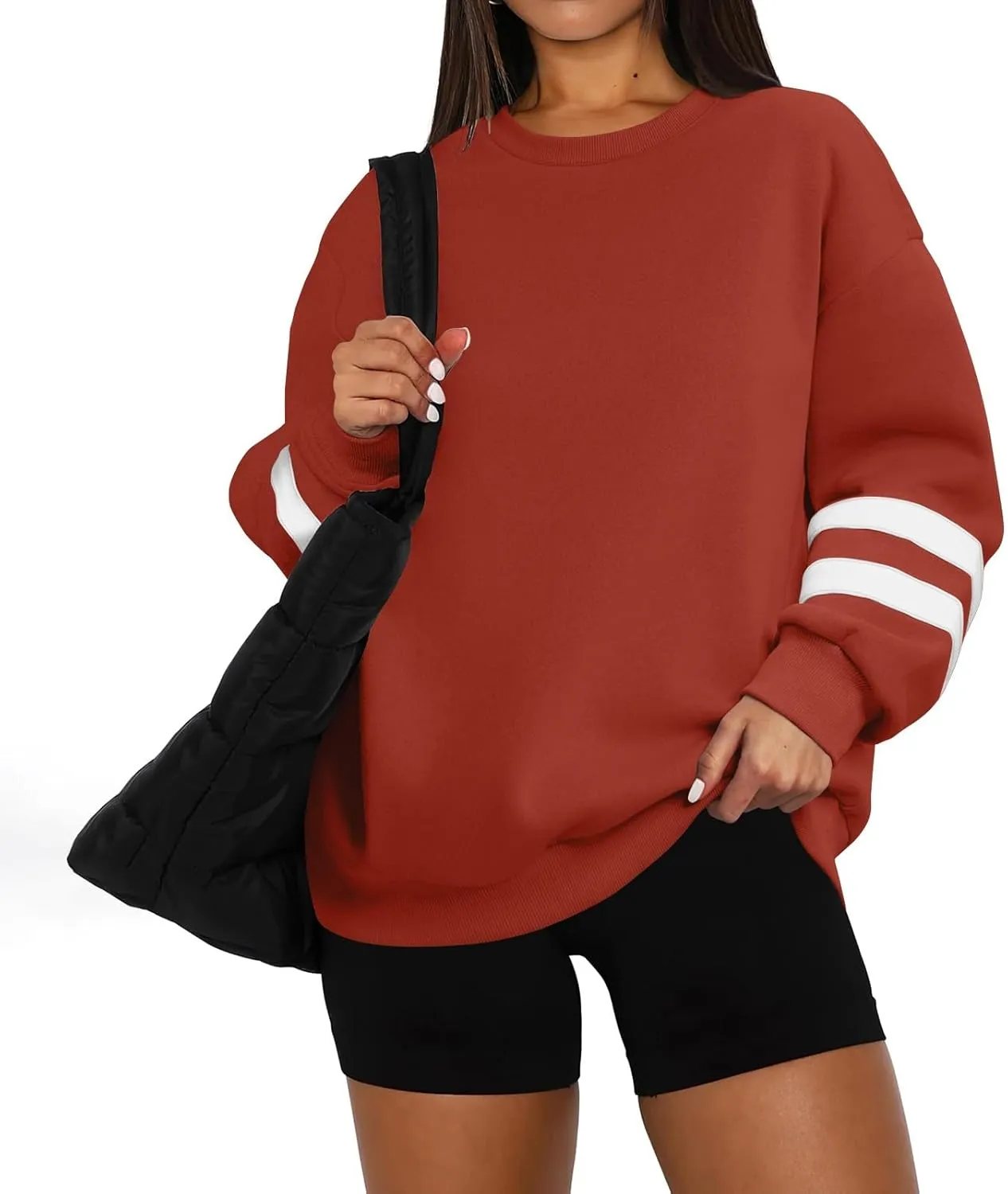 Women's Sweatshirts Loose Casual Trendy Long Sleeve Striped Printed Crew Neck Oversized Sports Sweatshirt Plus Size, S-5XL