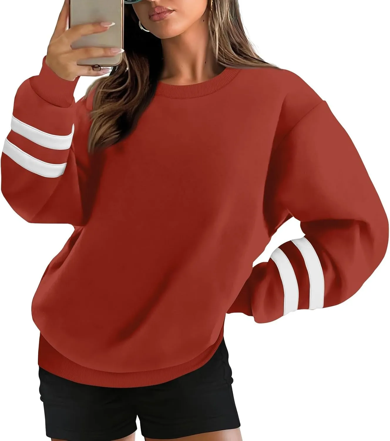 Women's Sweatshirts Loose Casual Trendy Long Sleeve Striped Printed Crew Neck Oversized Sports Sweatshirt Plus Size, S-5XL