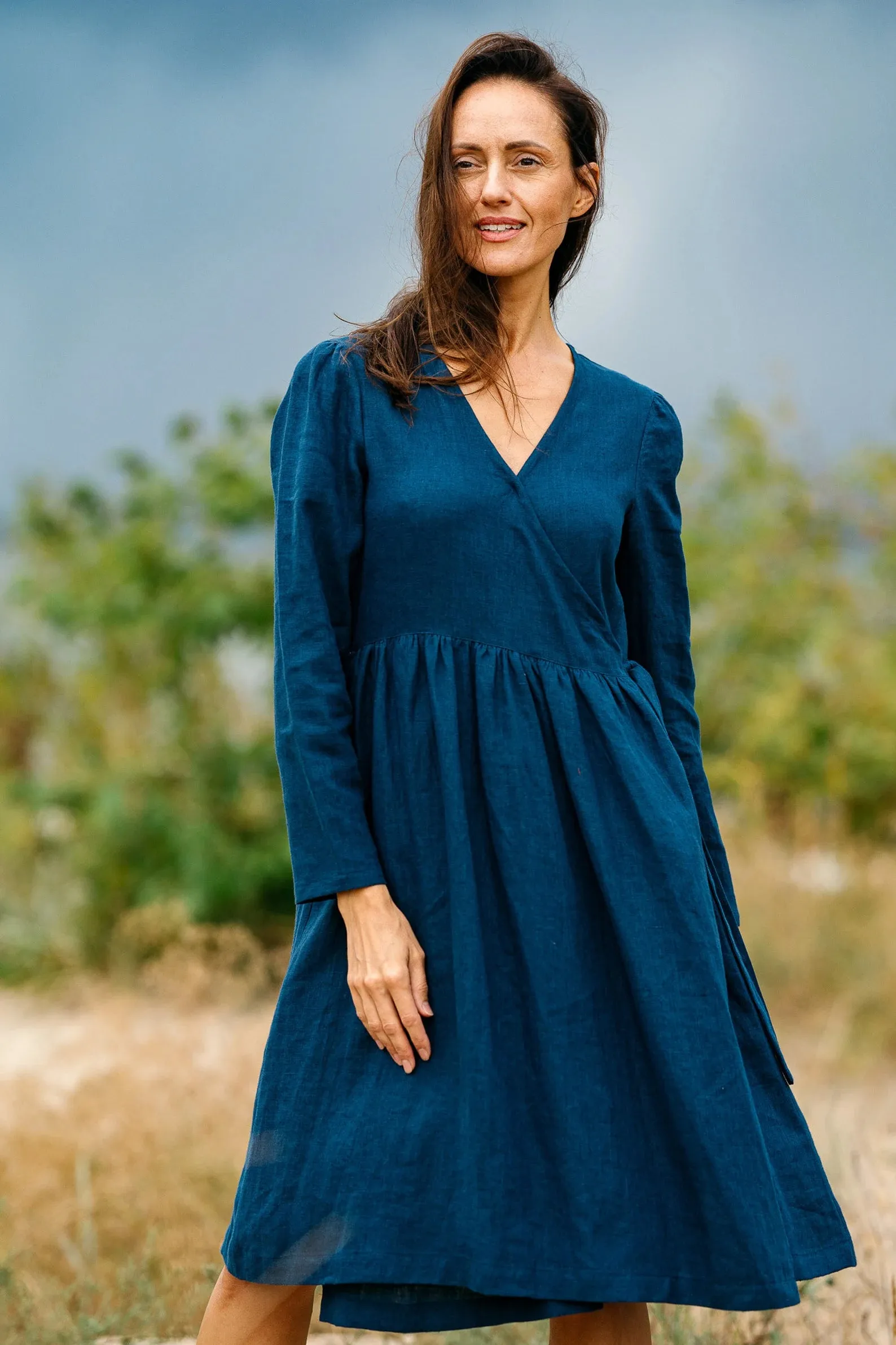 Wrap Linen V Neck Dress VENICE