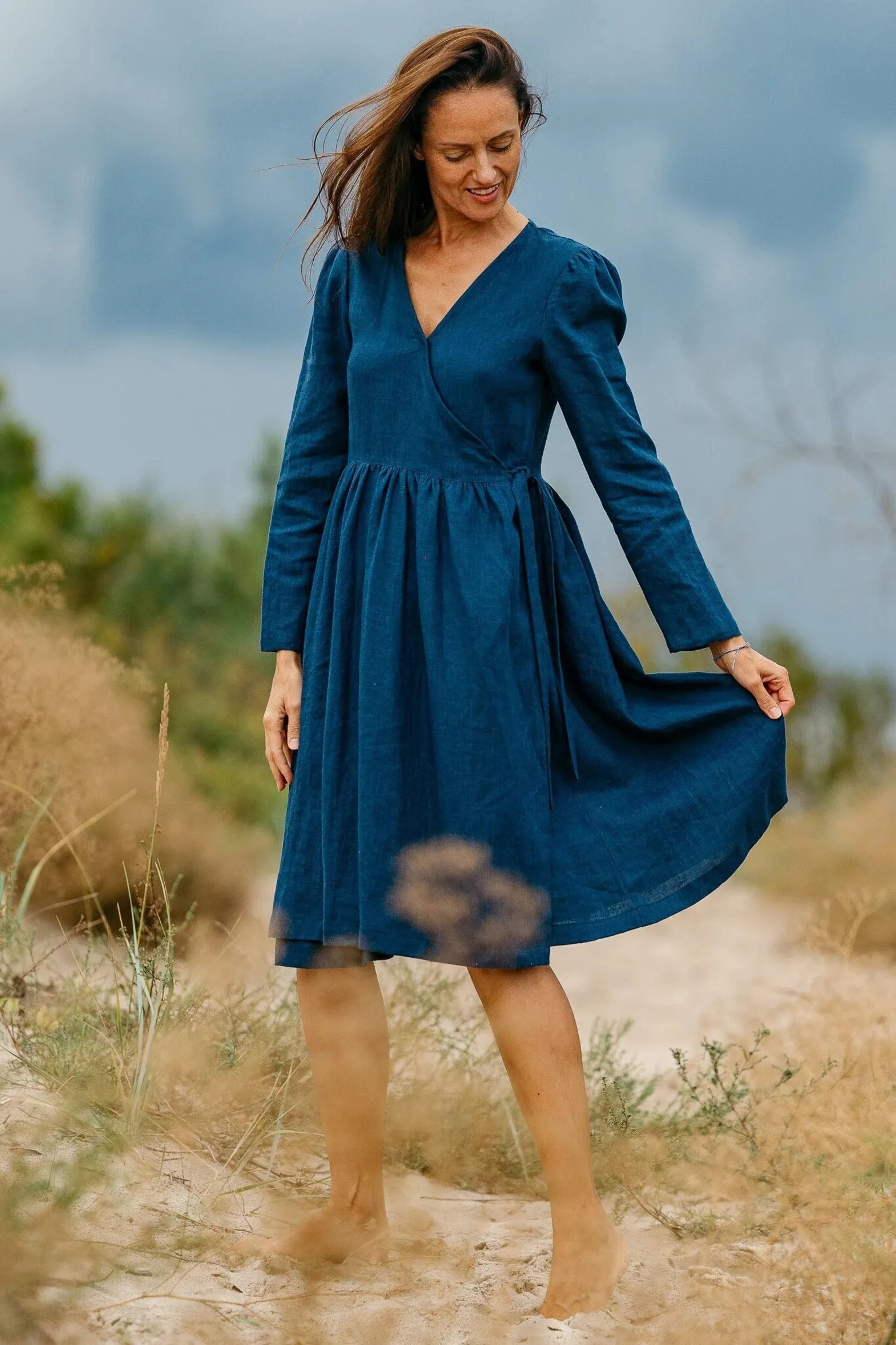 Wrap Linen V Neck Dress VENICE
