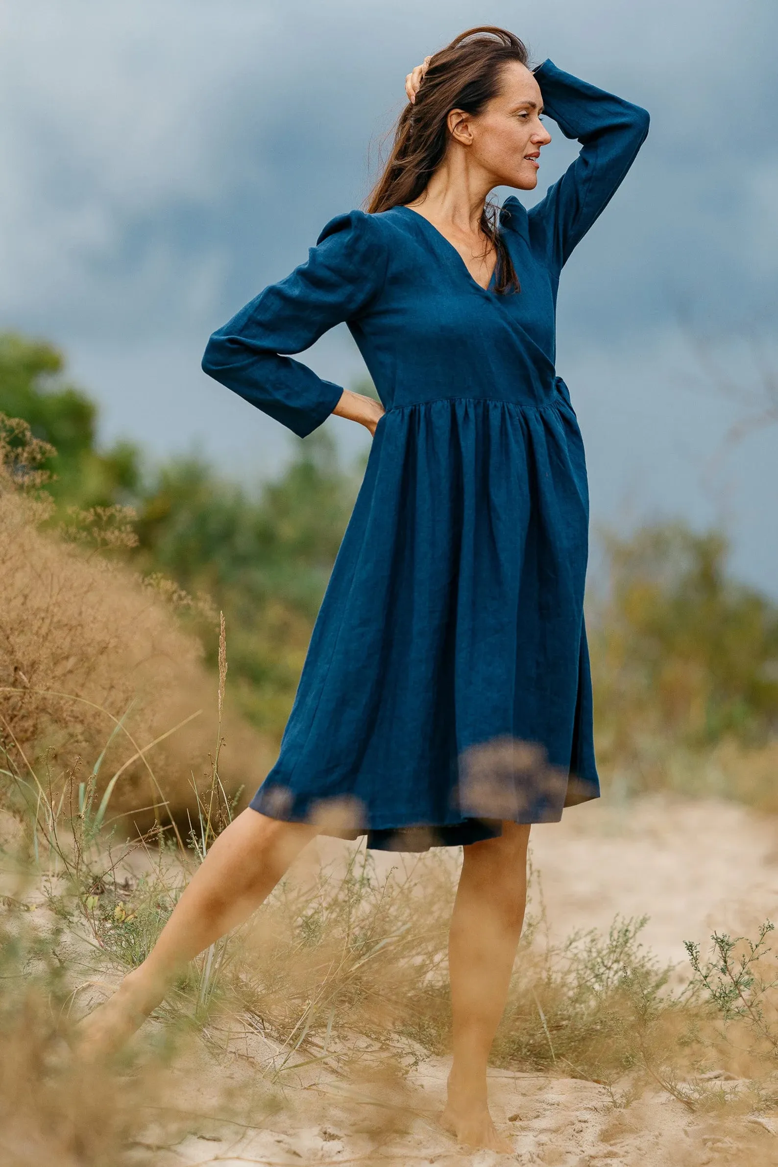 Wrap Linen V Neck Dress VENICE