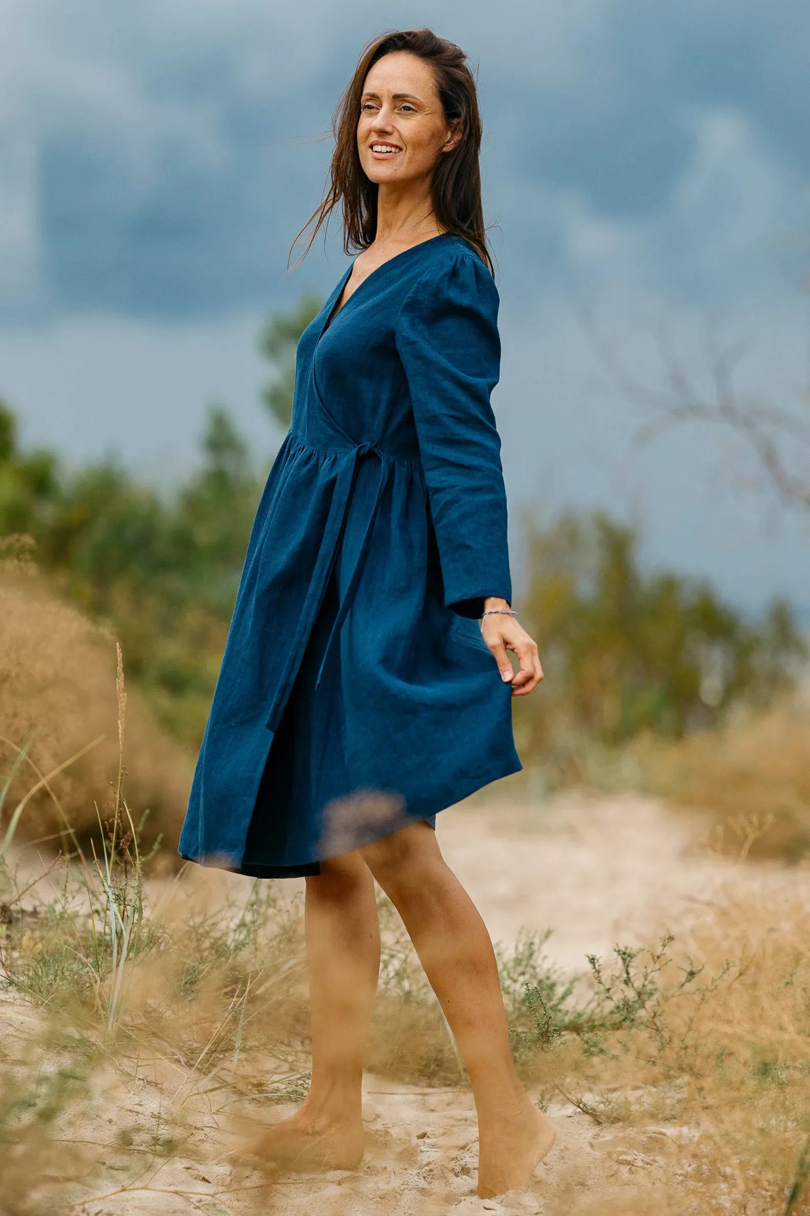 Wrap Linen V Neck Dress VENICE
