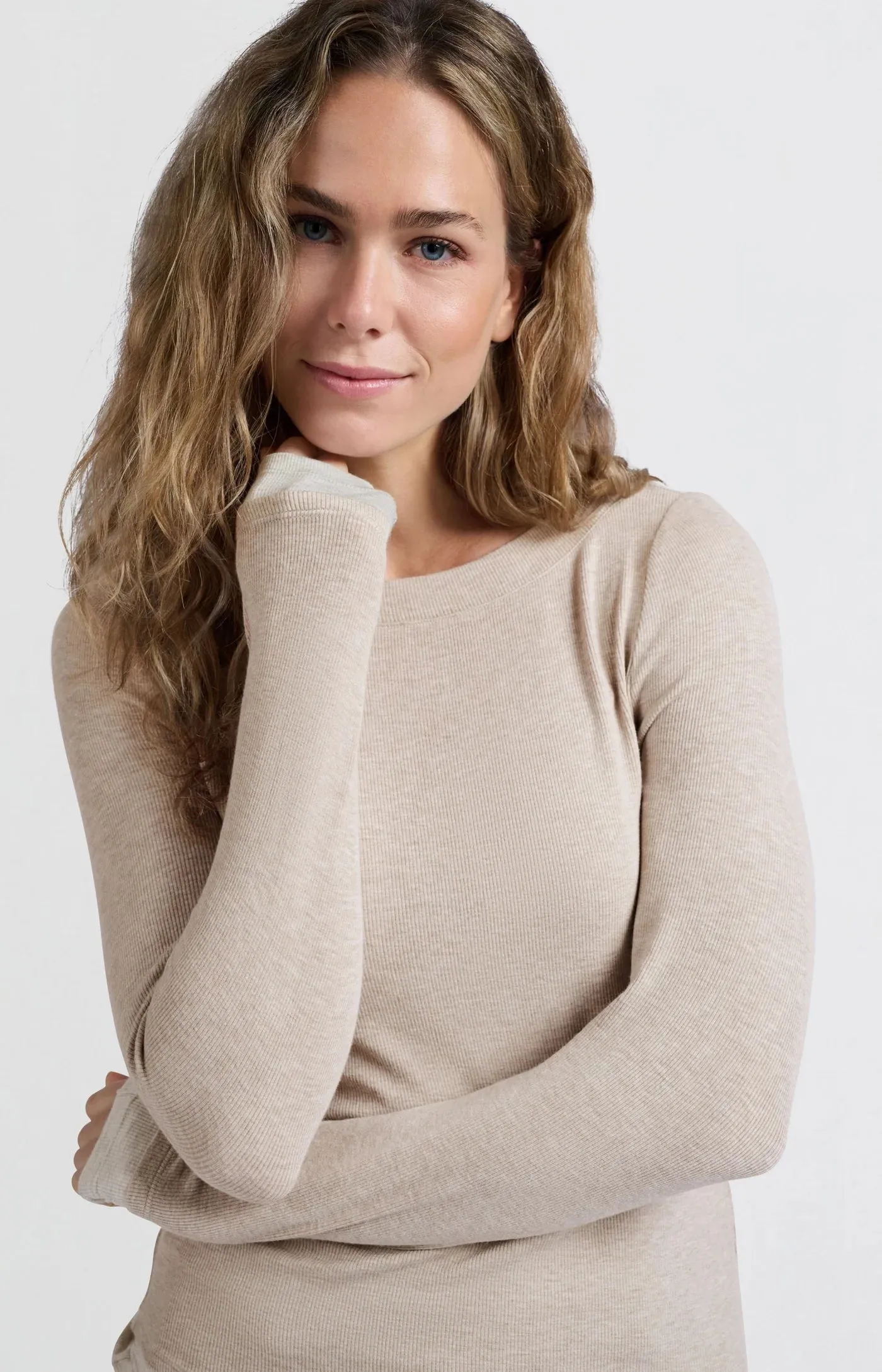 Yaya Faux Layer Boatneck Top - Feather Grey
