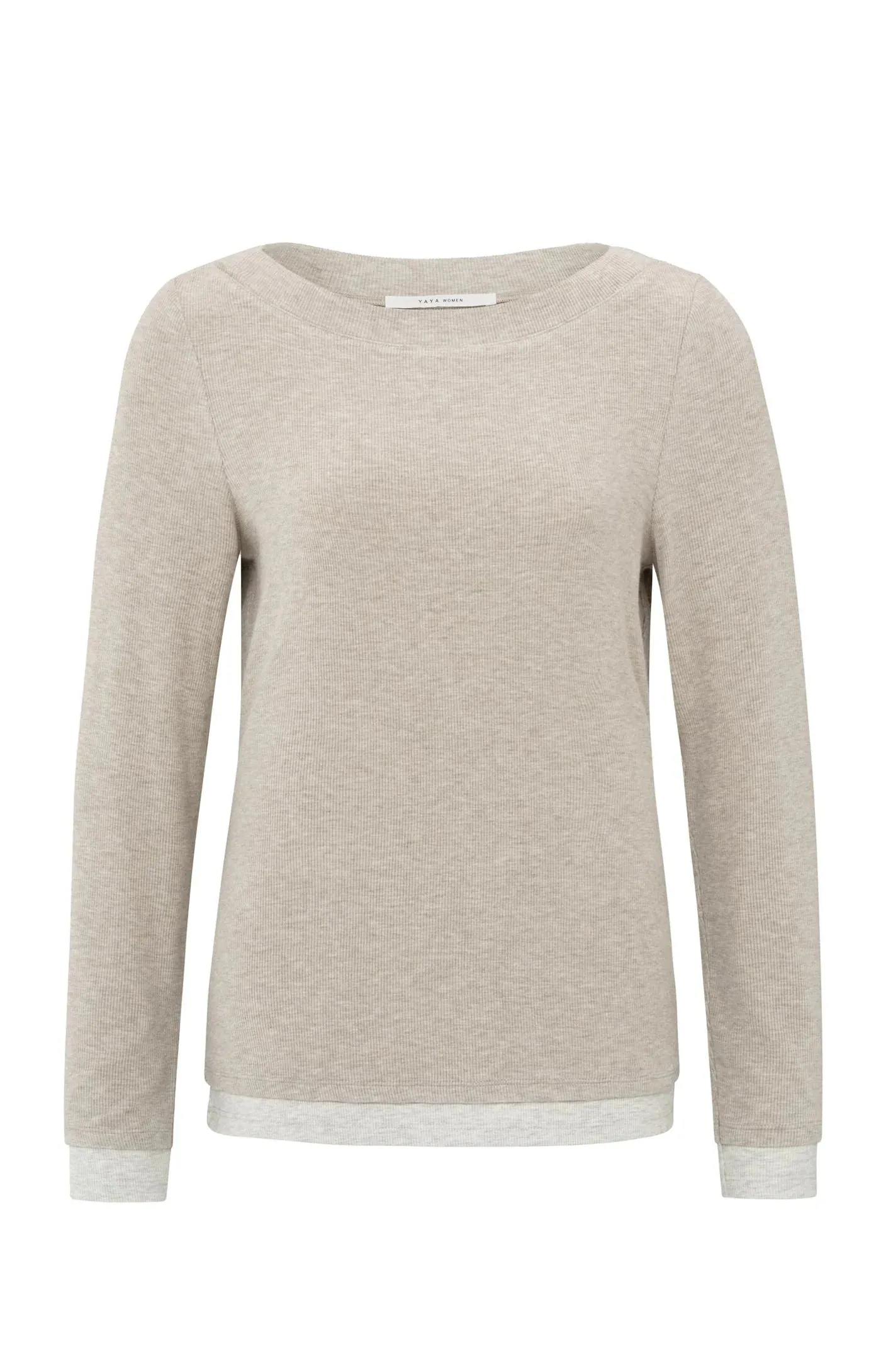 Yaya Faux Layer Boatneck Top - Feather Grey